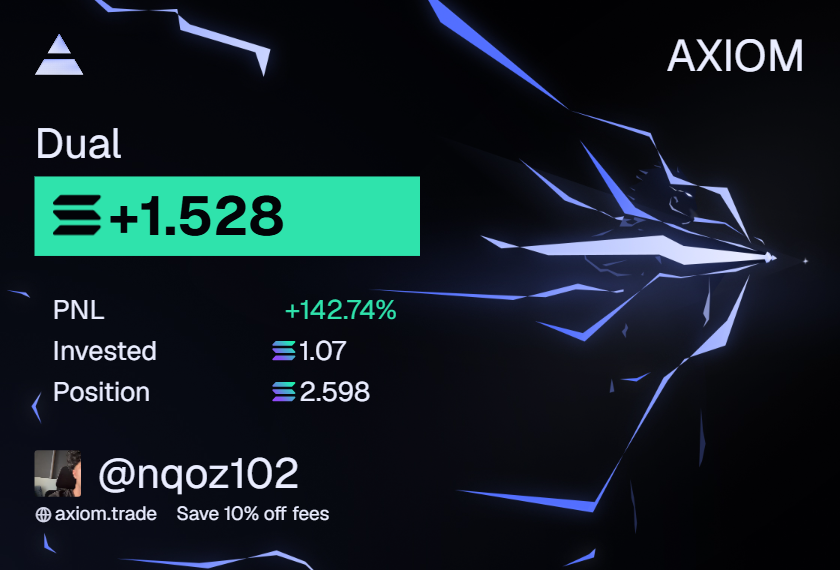 Member result: Dual +1.528 SOL, +142.74% PNL