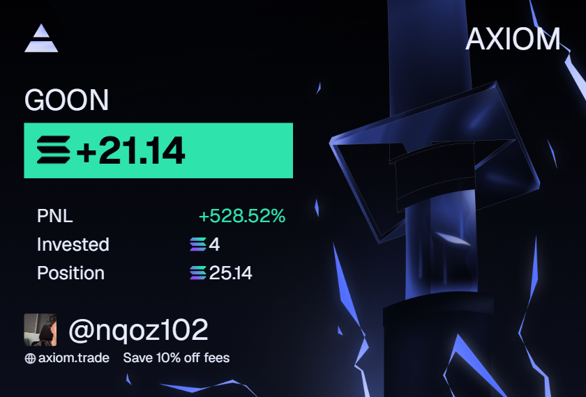 Member result: GOON +21.14 SOL, +528.52% PNL